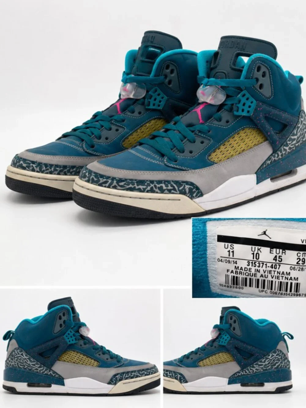 Jordan Spizike Teal Gray Pink Elephant Print Sneakers Men's Size 11